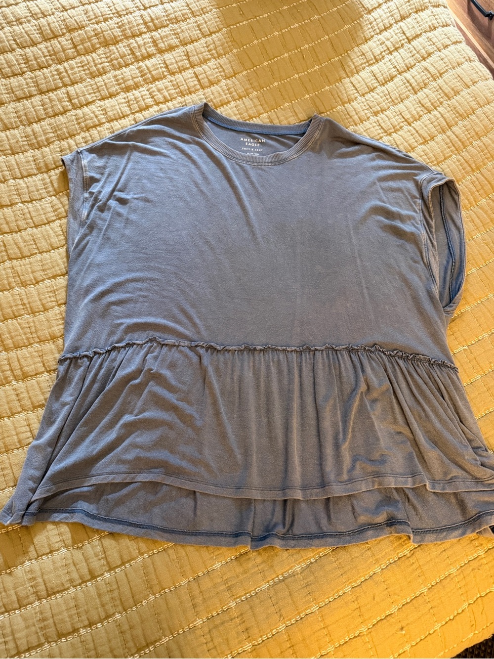 American Eagle Outfitters Dusty Blue Short Sleeve Peplum Tee